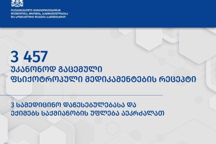 ფსიქოტროპული მედიკამენტების ათასობით რეცეპტის უკანონოდ გაცემის გამო სამ სამედიცინო დაწესებულებას და ექიმებს საქმიანობა აეკრძალათ