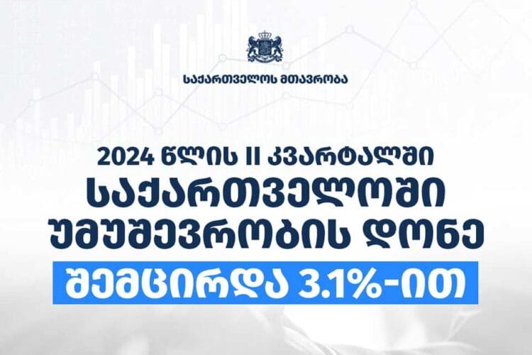 საქართველოს მთავრობა – 2024 წლის მეორე კვარტალში უმუშევრობის დონე ისტორიულ მინიმუმამდე შემცირდა